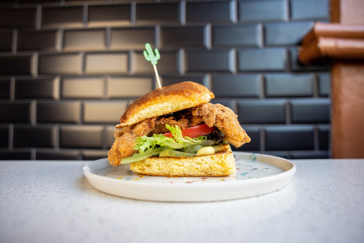 a close up of a sandwich on a plate