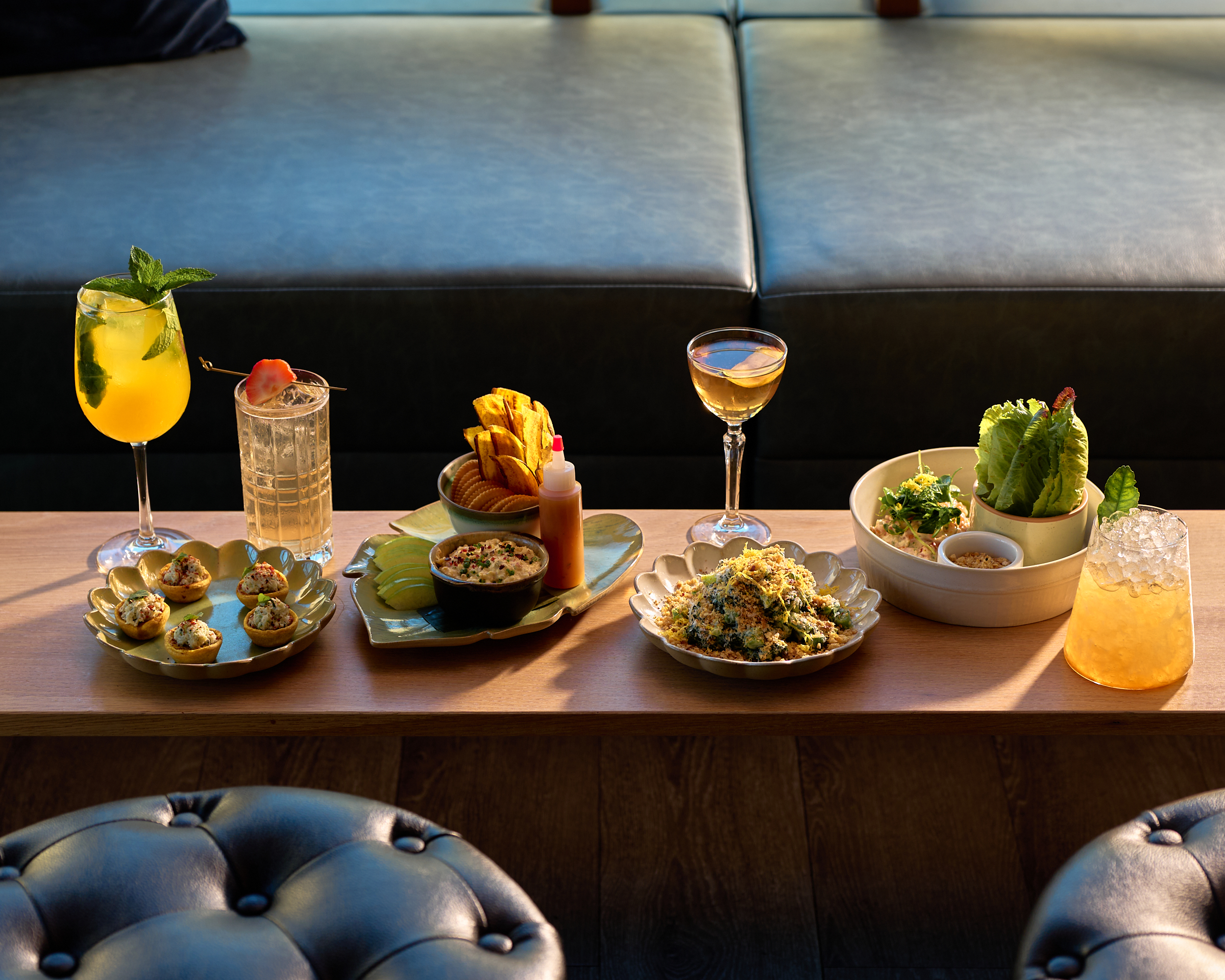 a table with food and drinks on it