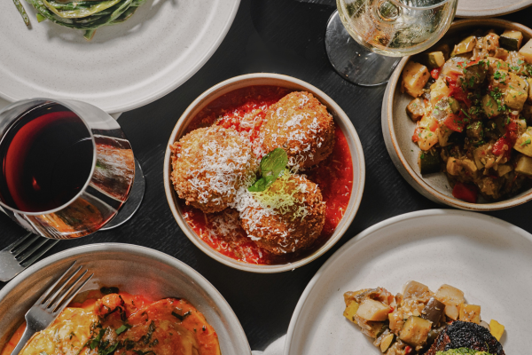 a table with plates of food