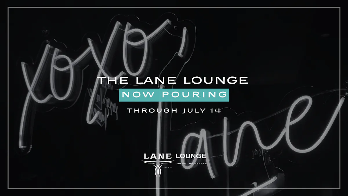 Neon Lane Lounge signage promoting The Lane Lounge, now pouring through July 14.