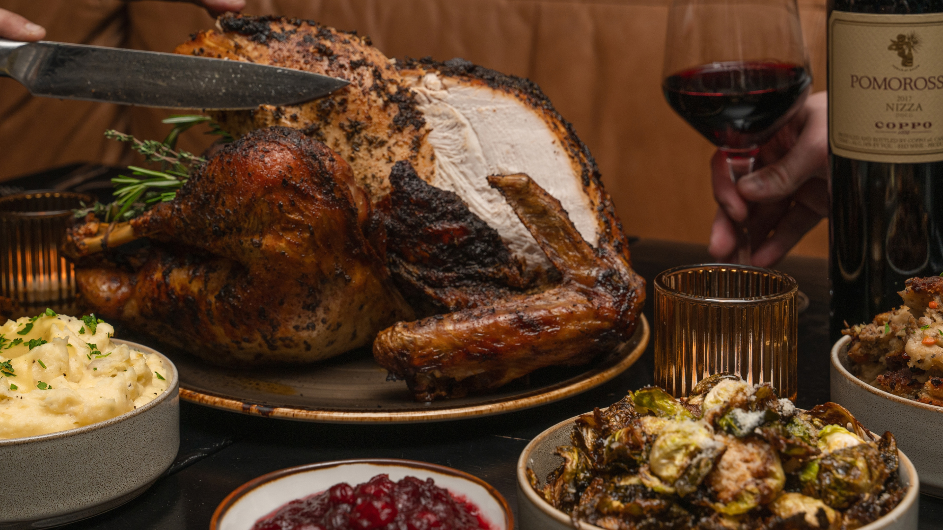 a turkey with a knife on it