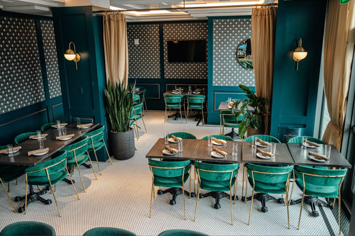 a green chair in a room