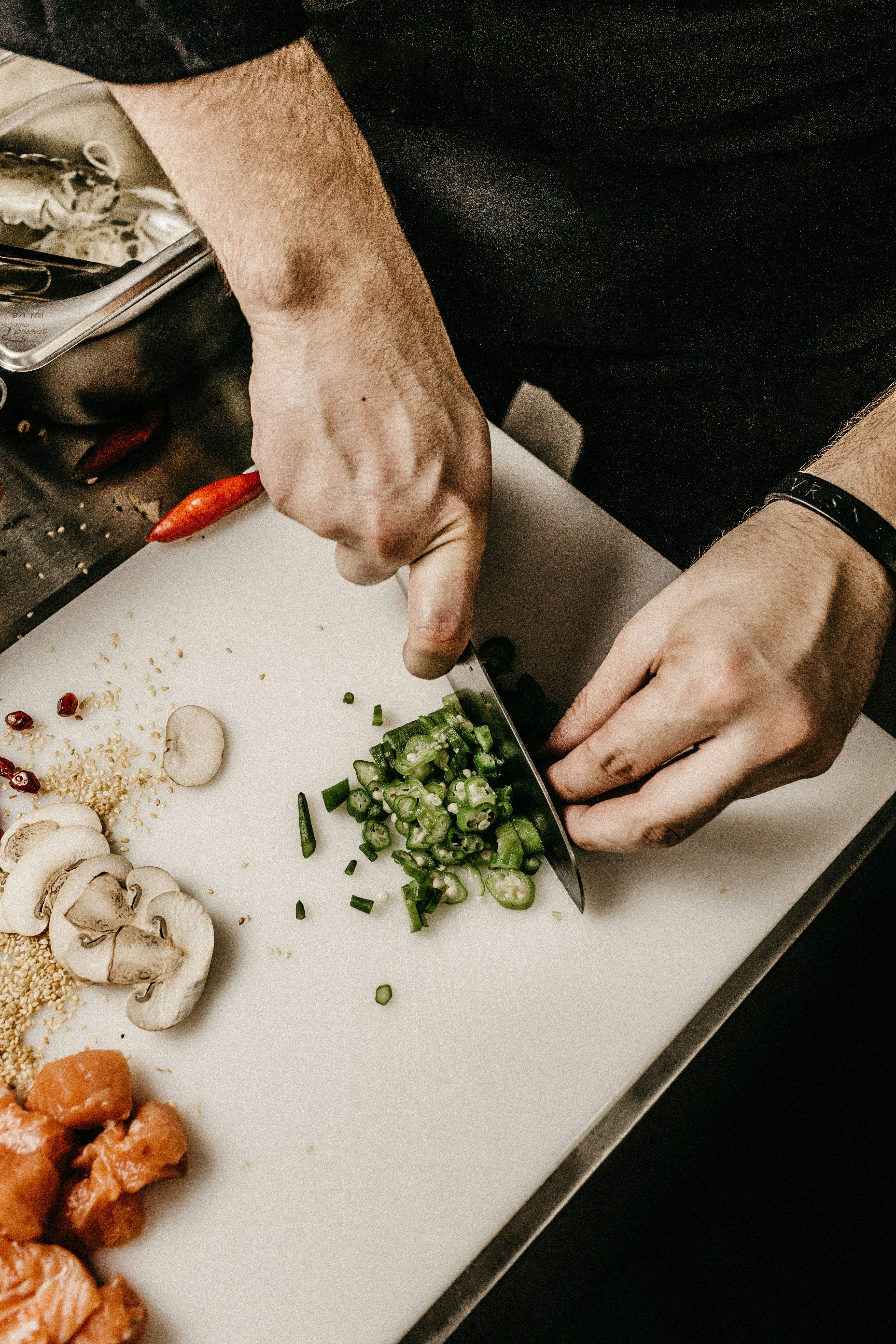 a plate of food with a knife