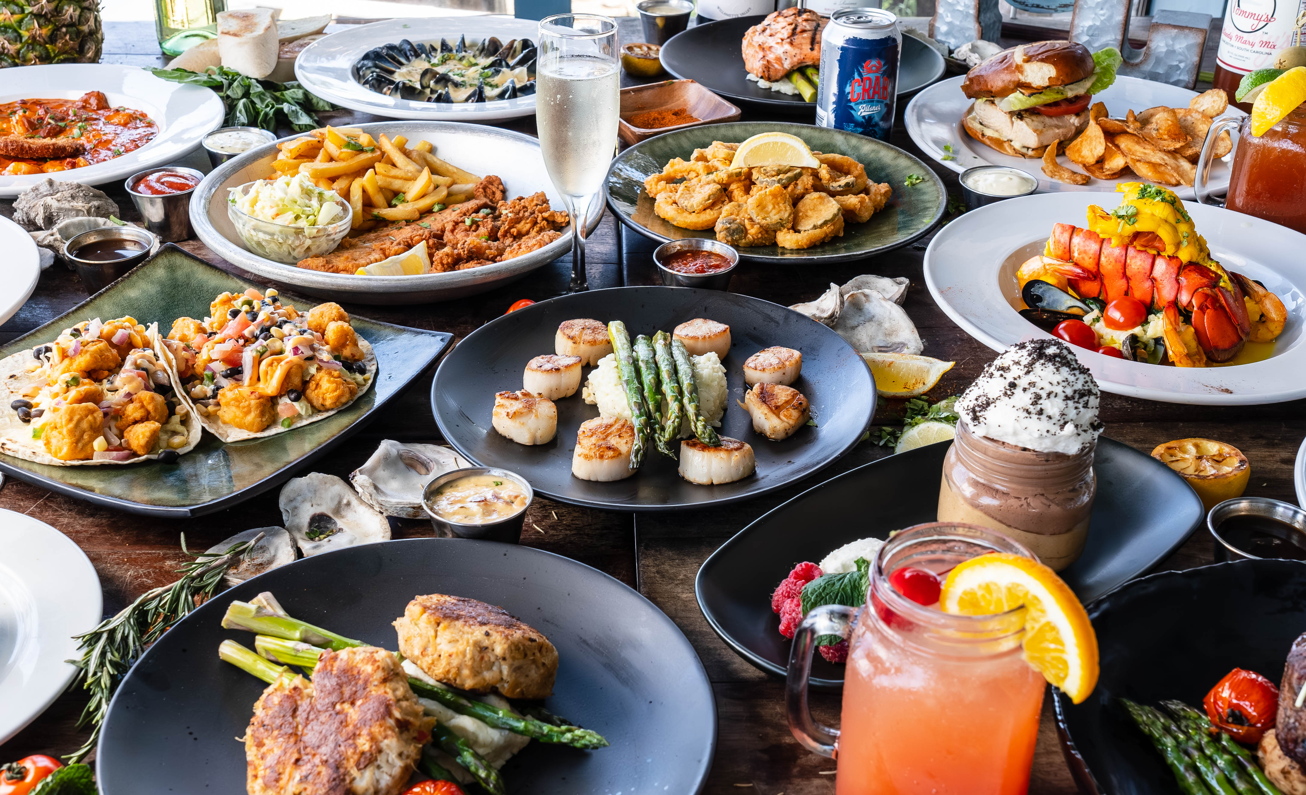many different types of food on a table