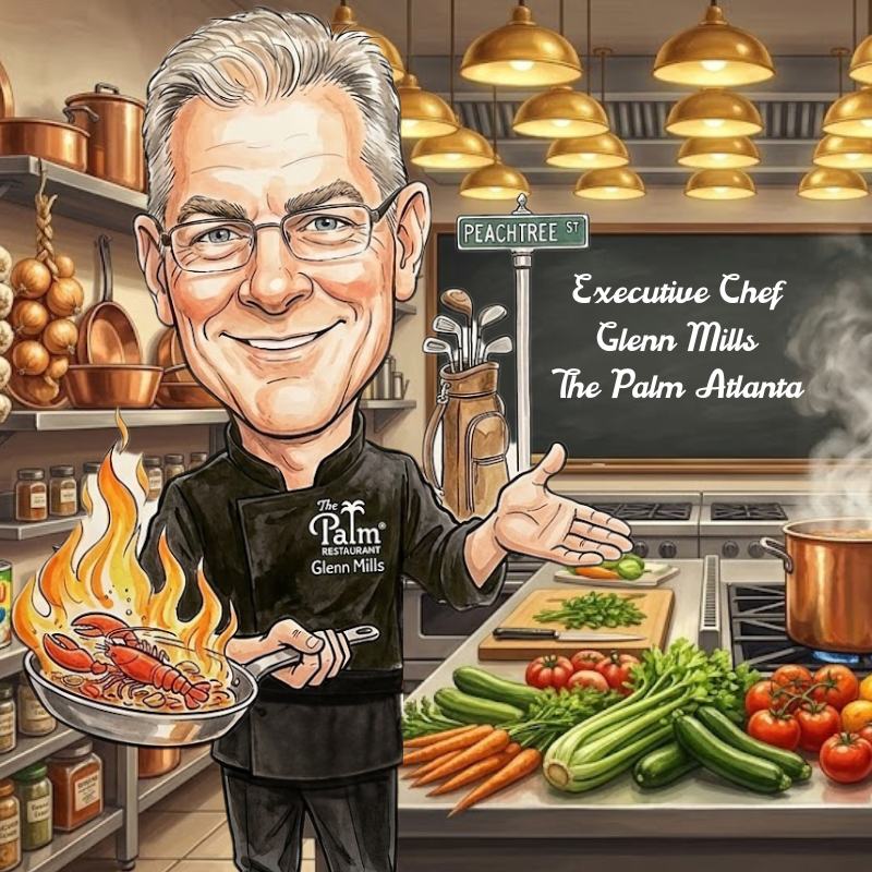 a cartoon of a chef in a kitchen