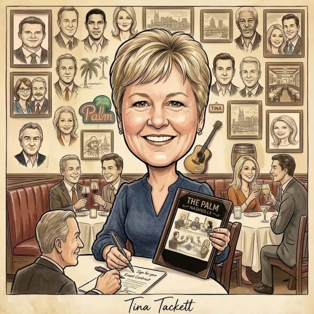 a woman holding a book and a picture of people