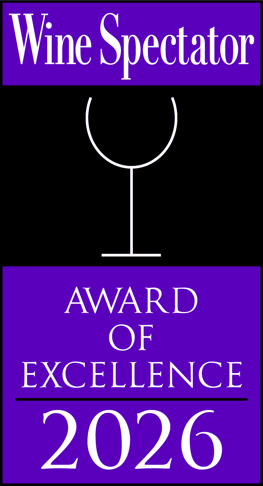 a purple and white sign with a wine glass