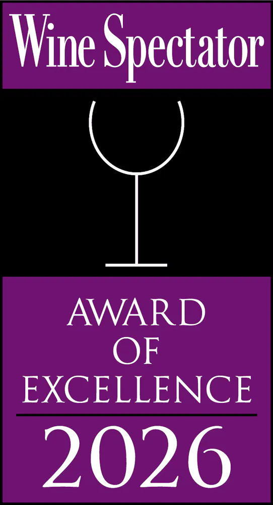 a purple and white sign with a wine glass