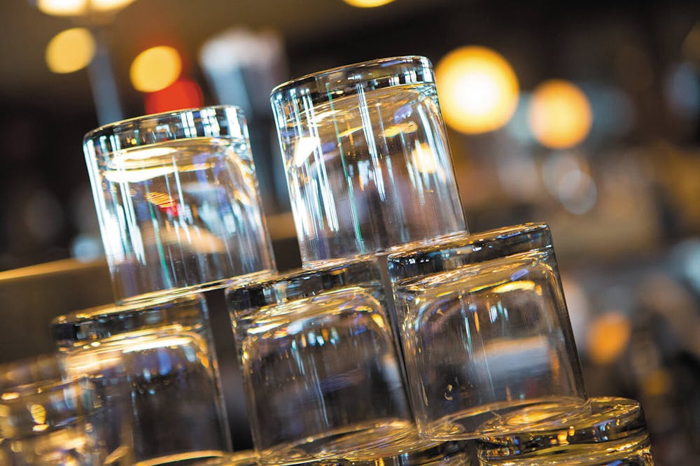 a glass mug on a table