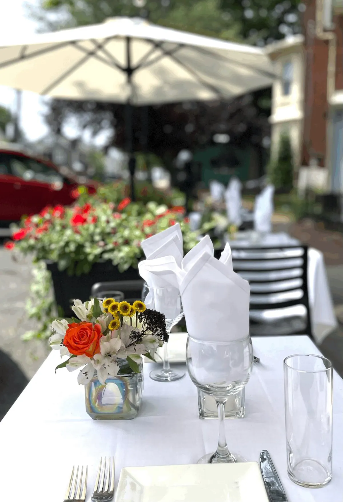 glasses and napkins over a table