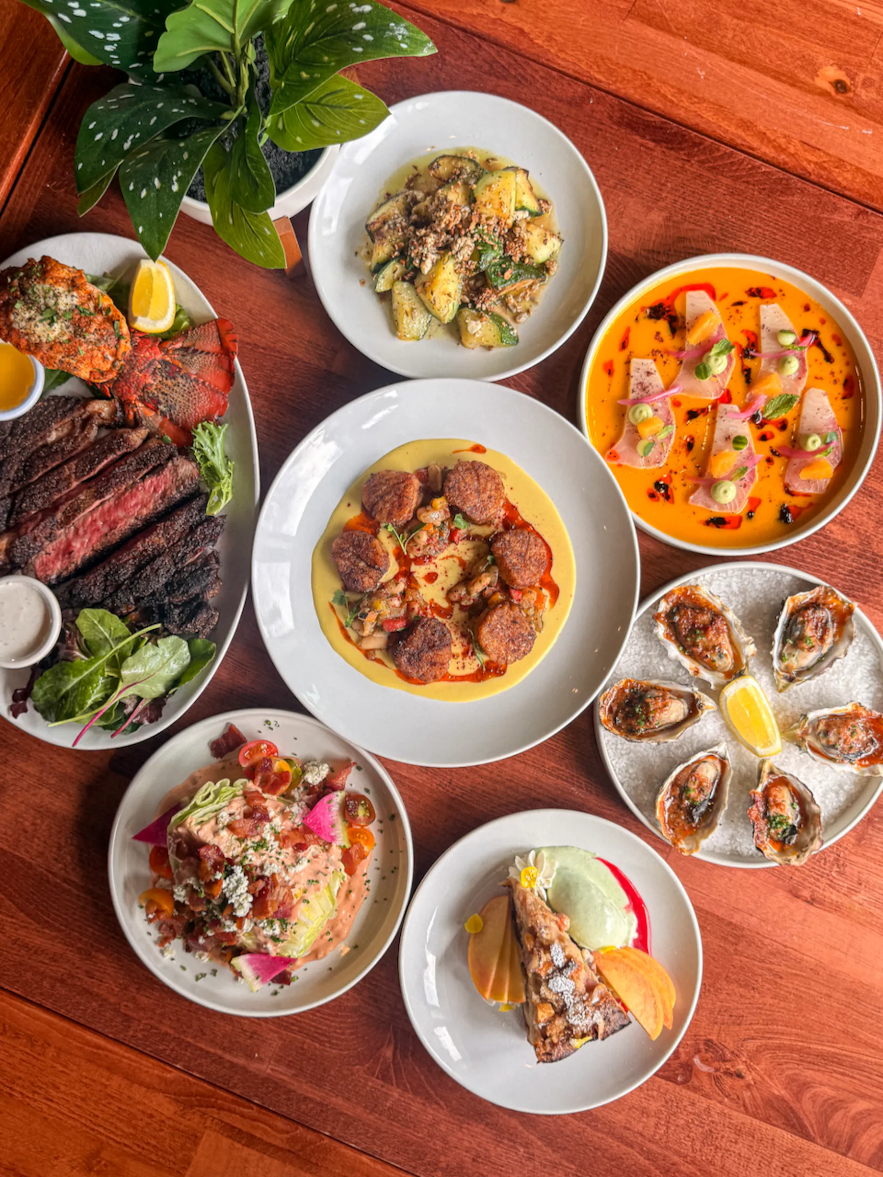 a table with plates of food