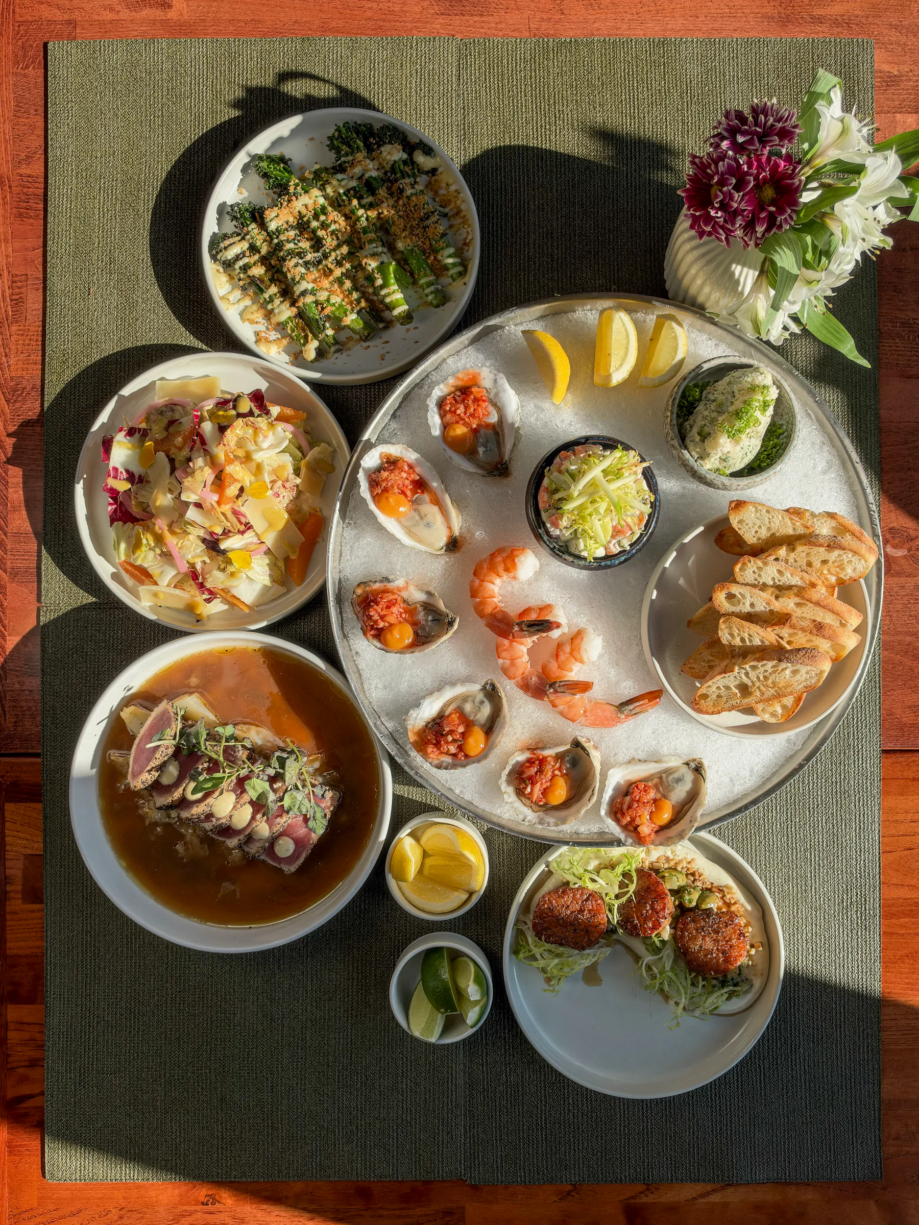 a table with plates of food