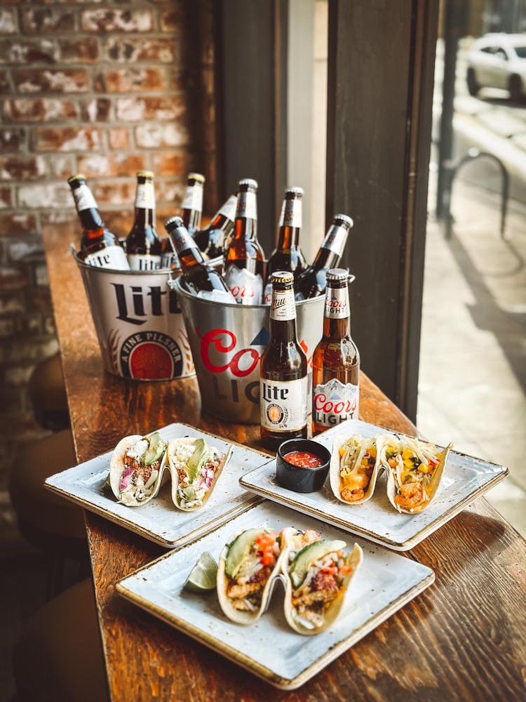 tacos and beer buckets