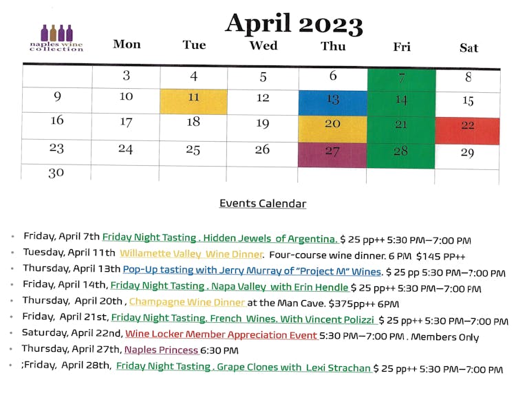 April Events The Cave Bistro & Wine Bar