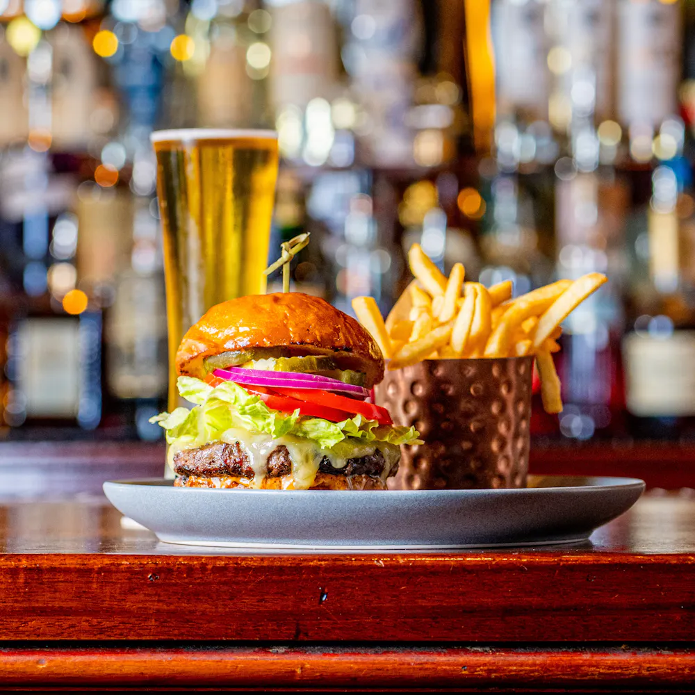 a close up of food on a wooden table