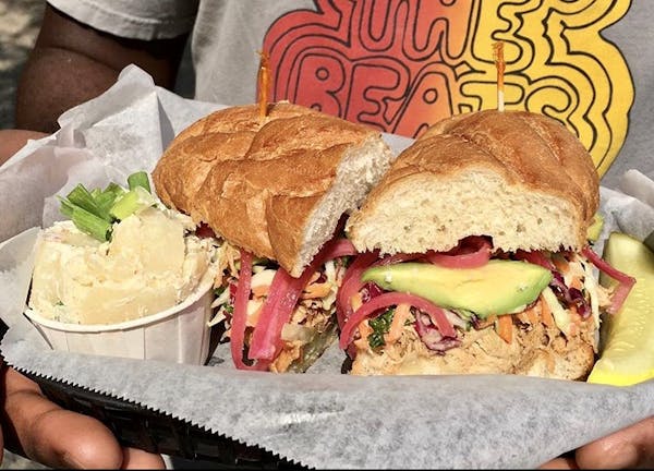 a sandwich sitting on top of a table