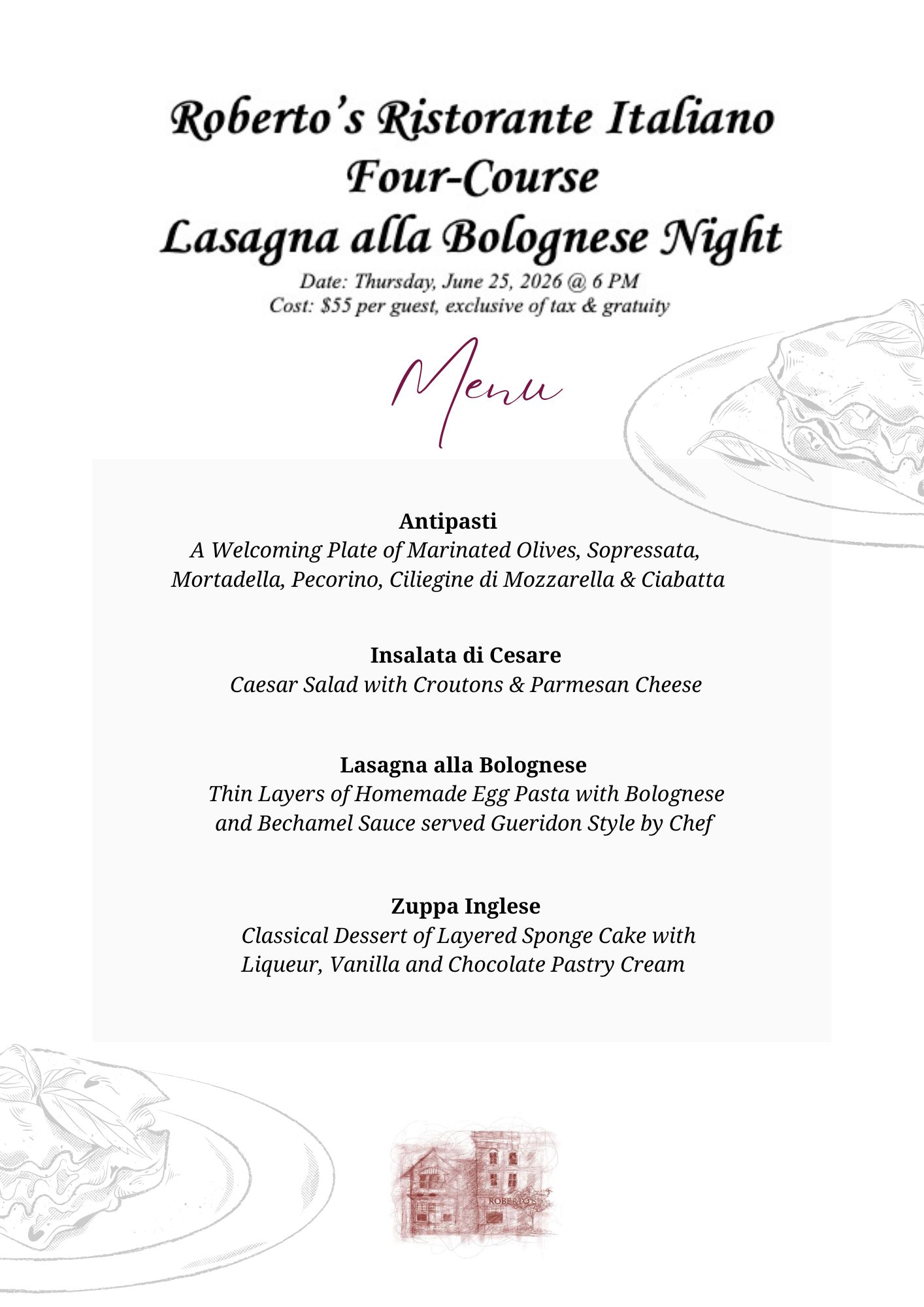 a menu of a restaurant