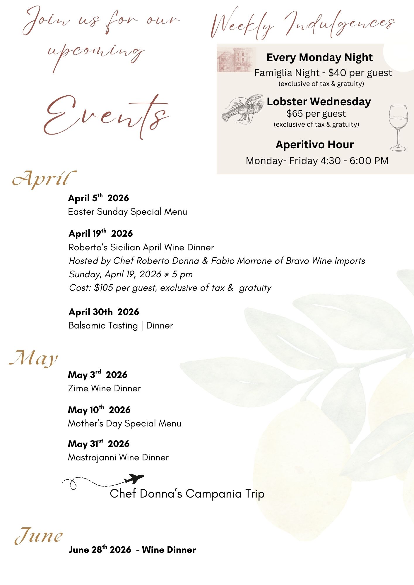 a menu with text and images