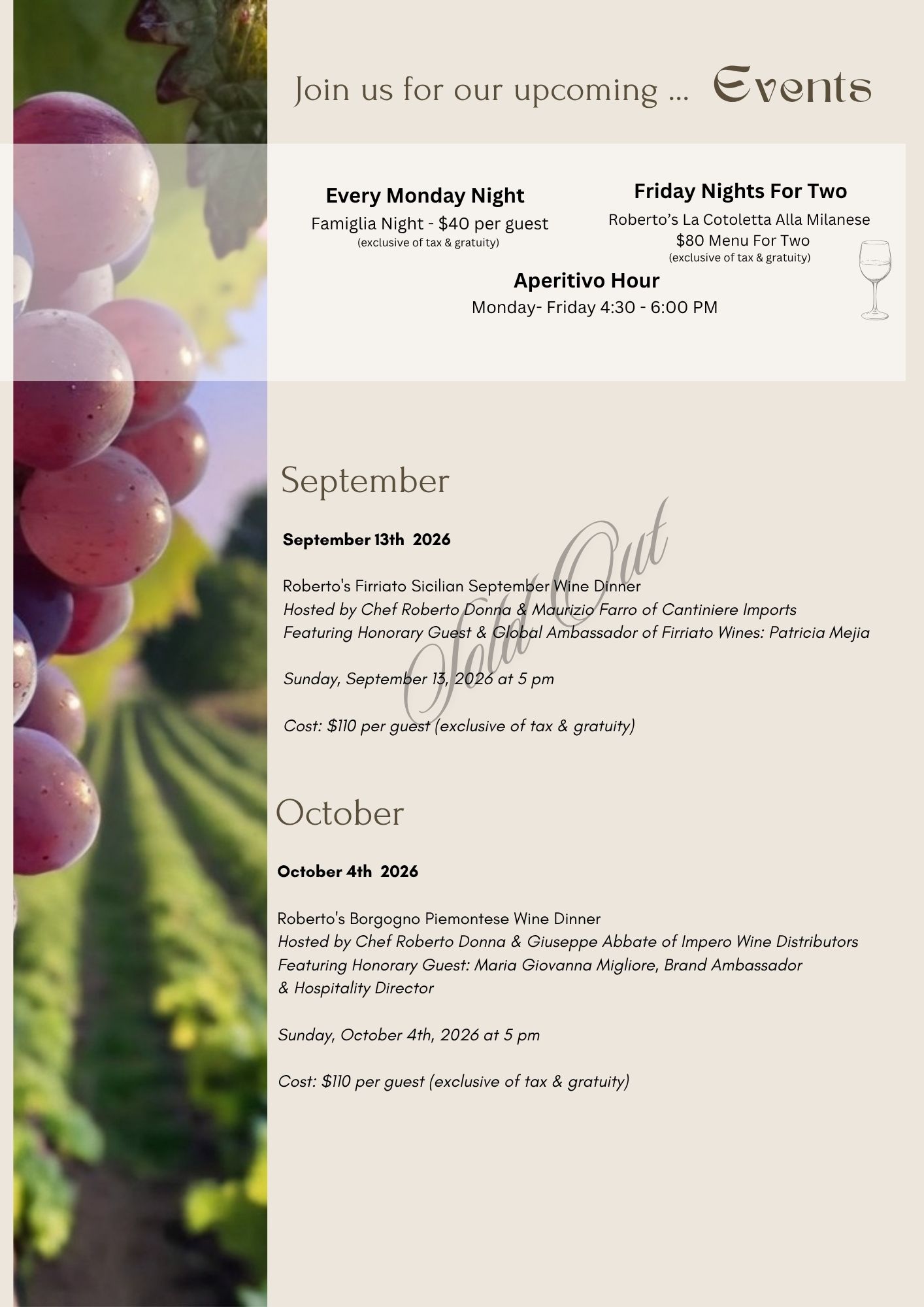 a close-up of a wine list