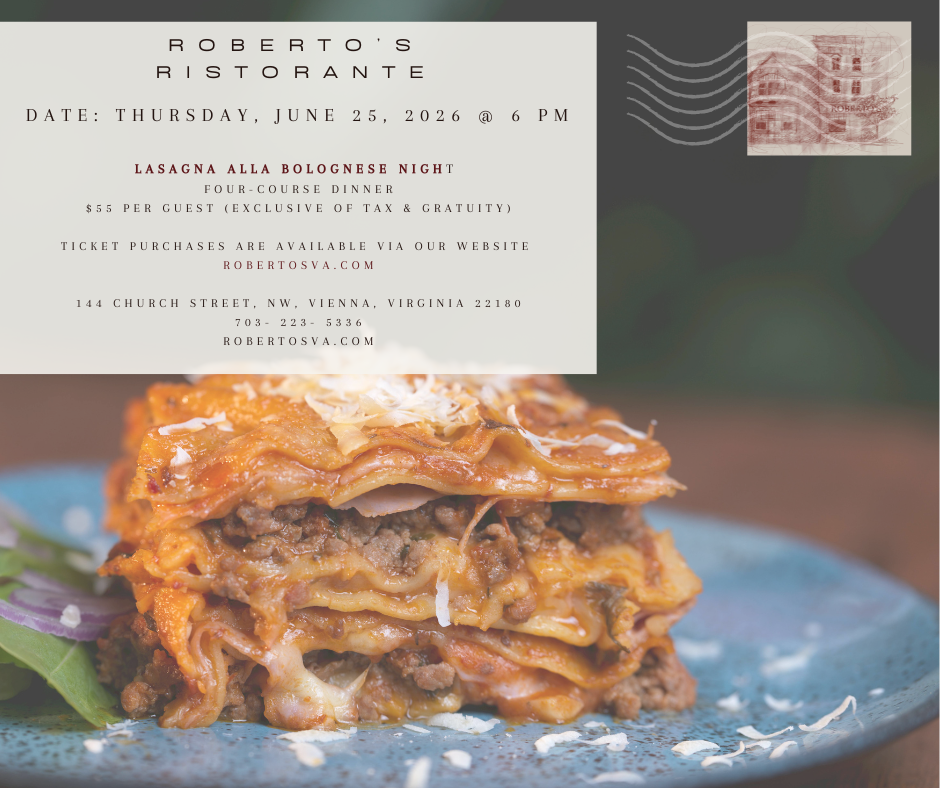 a plate of lasagna with a white text