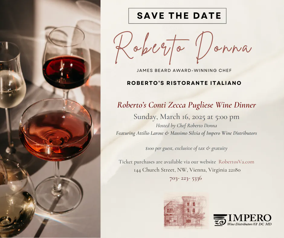 Roberto's Conti Zecca Pugliese Wine Dinner | Roberto's Ristorante ...