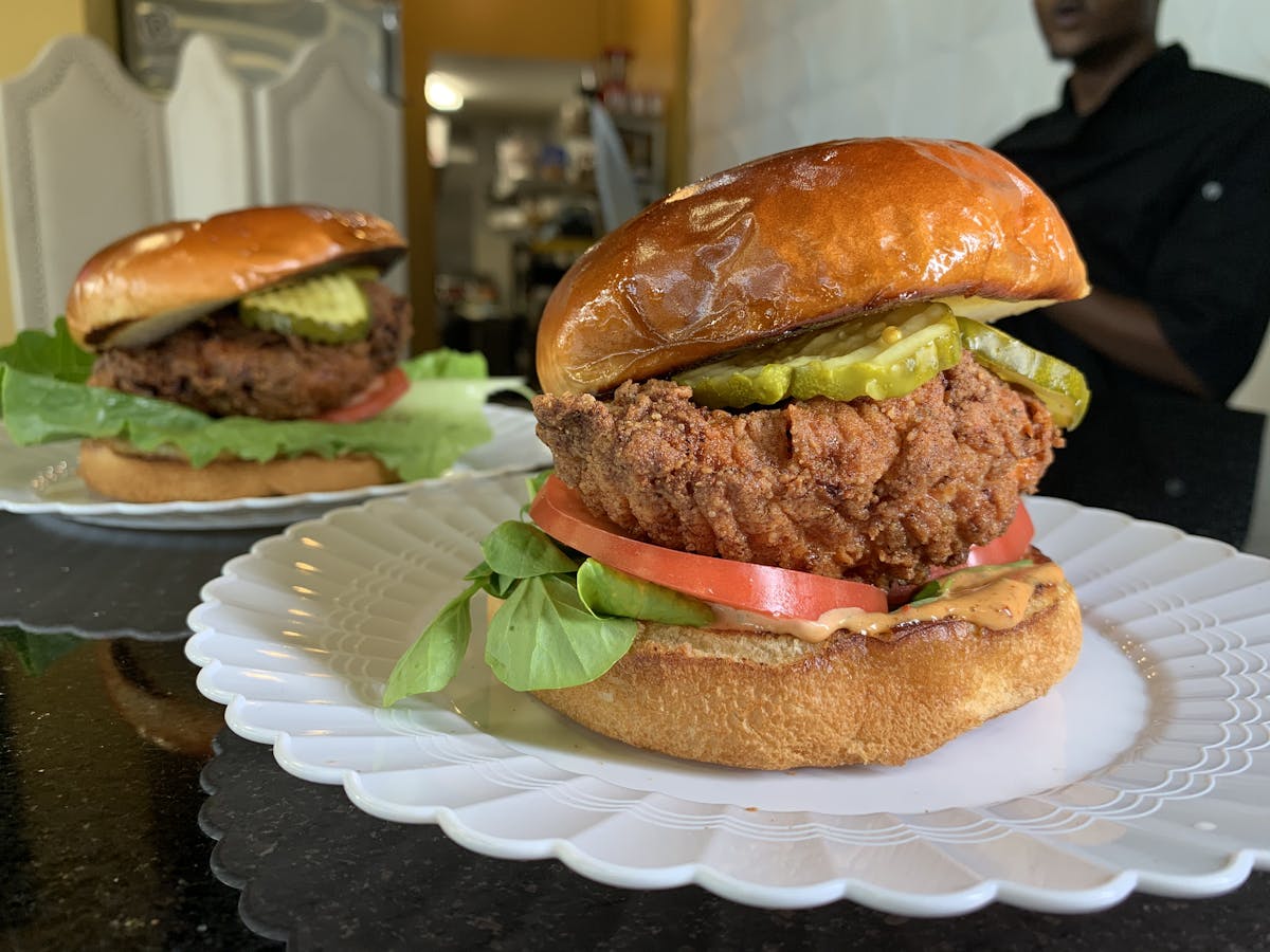 a close up of a sandwich on a plate