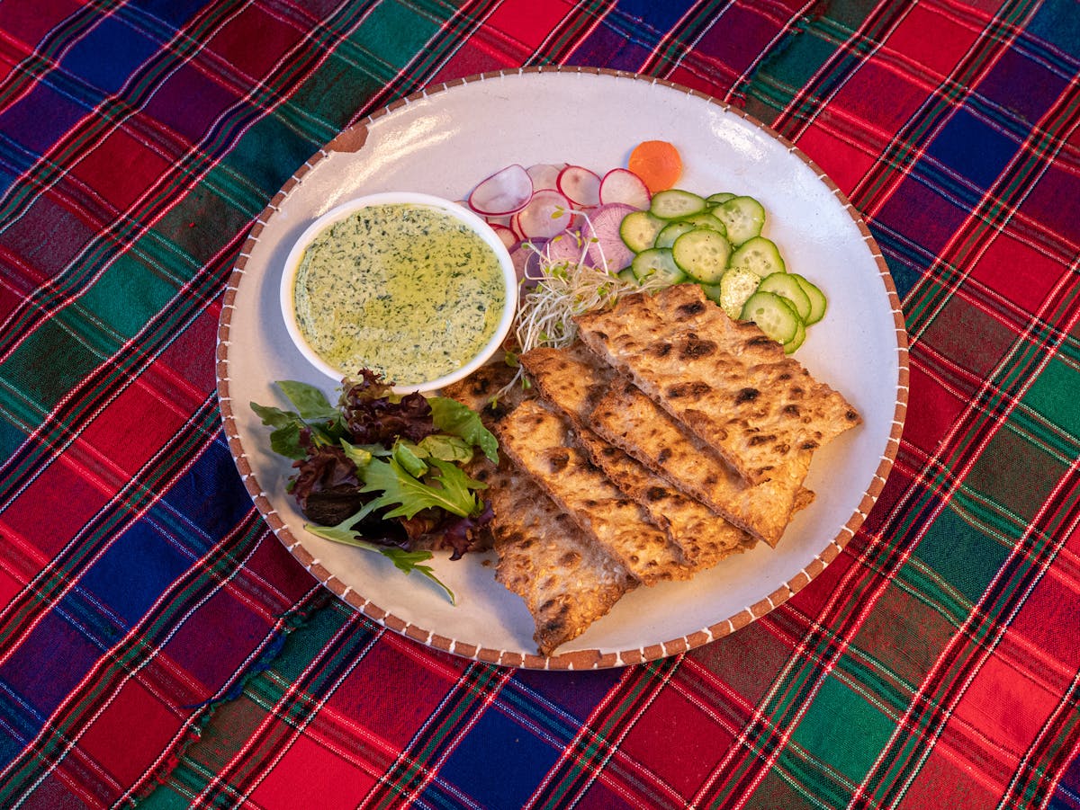 a plate of food with a fork