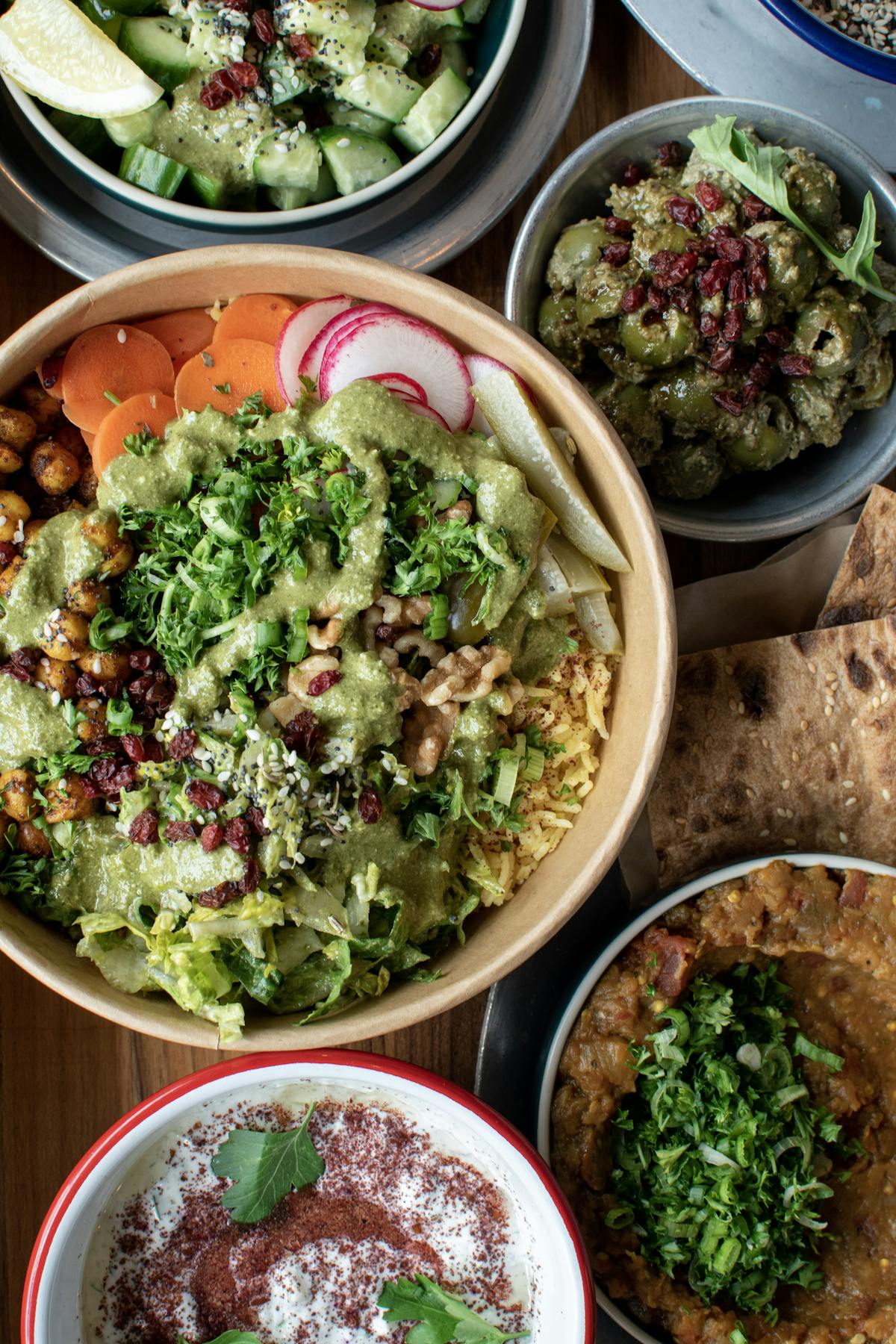 a bowl filled with different types of food on a plate