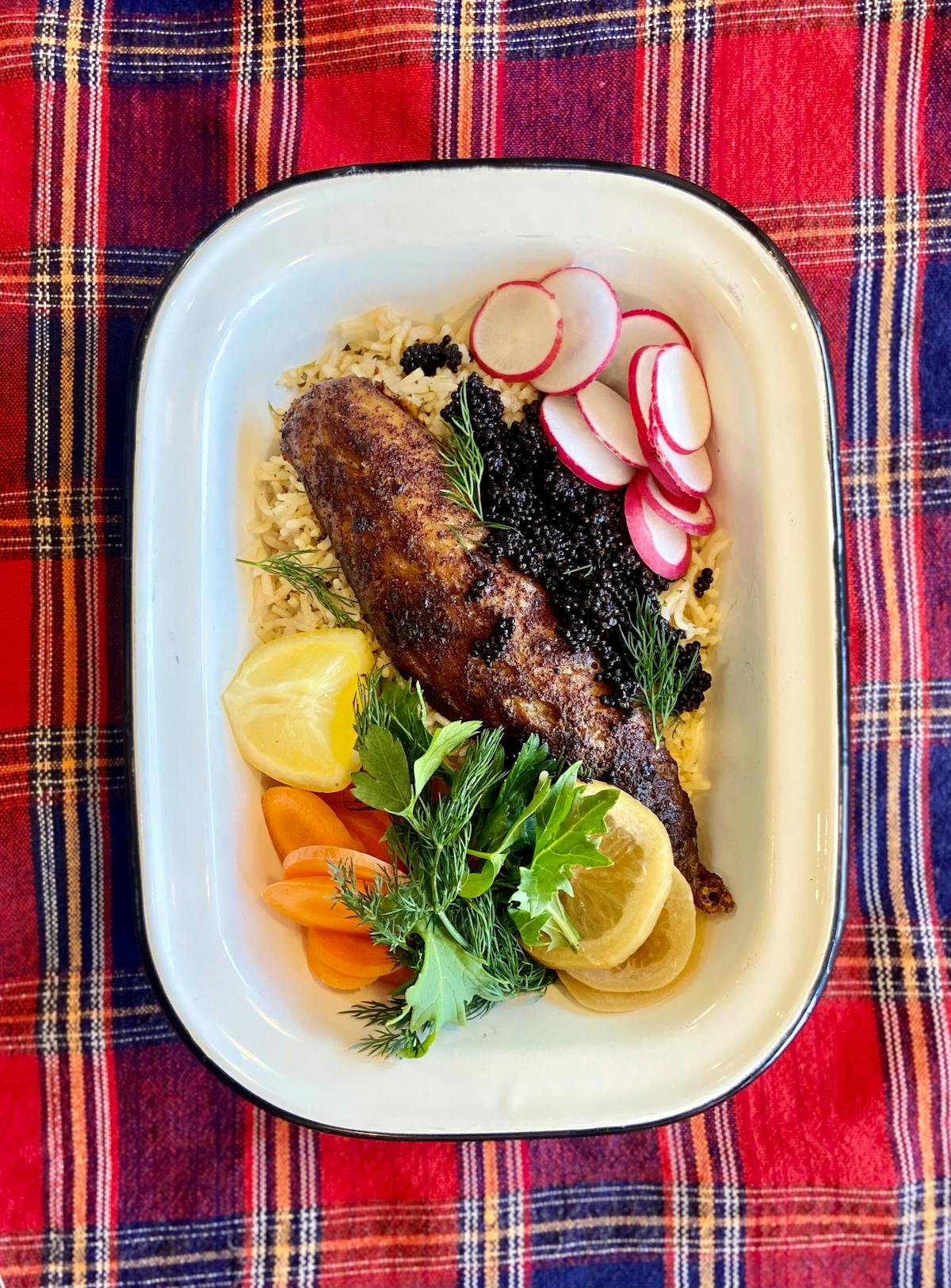 a tray of food on a plate