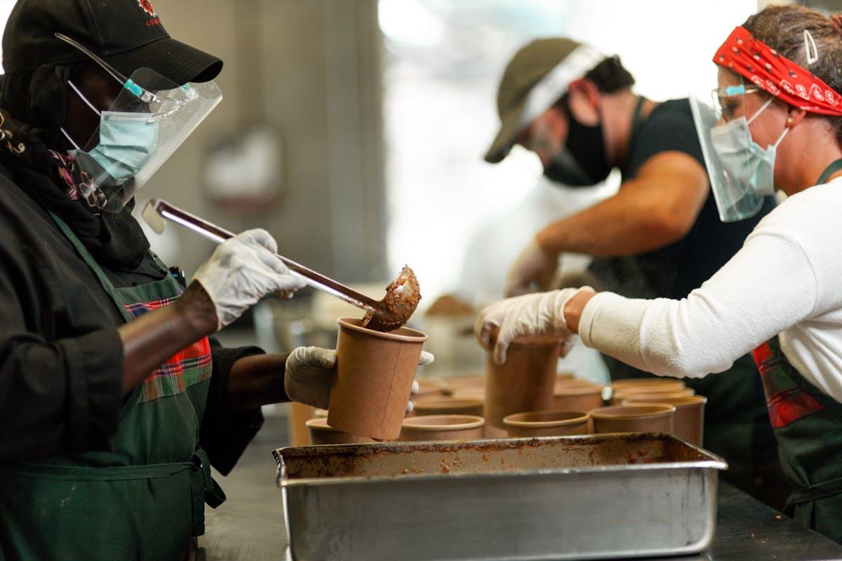 a person cooking food on a table