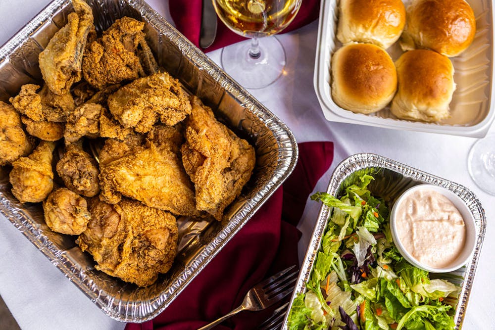 a tray of food on a table