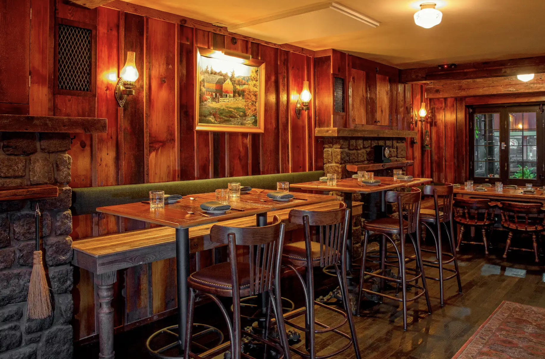 a room filled with furniture and a fireplace