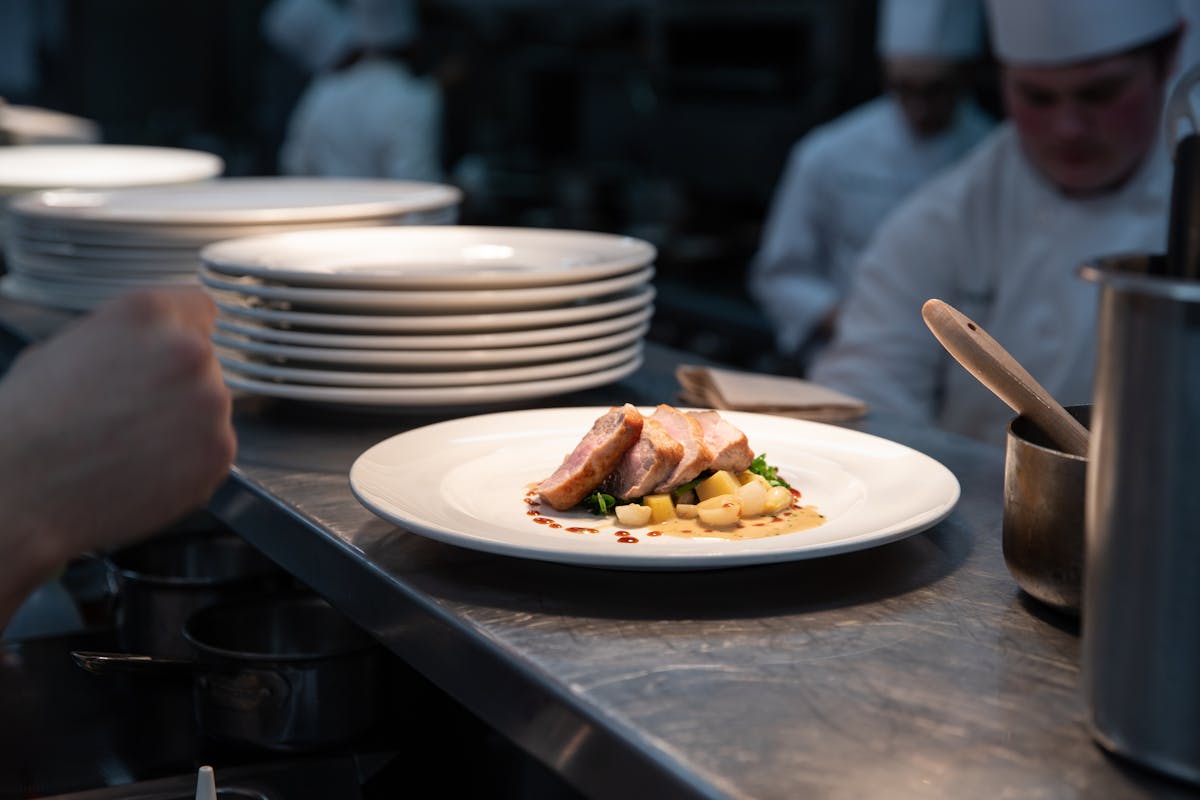 Heritage Pork Tenderloin in the kitchen of Bocuse Restaurant at the CIA in the Hudson Valley.