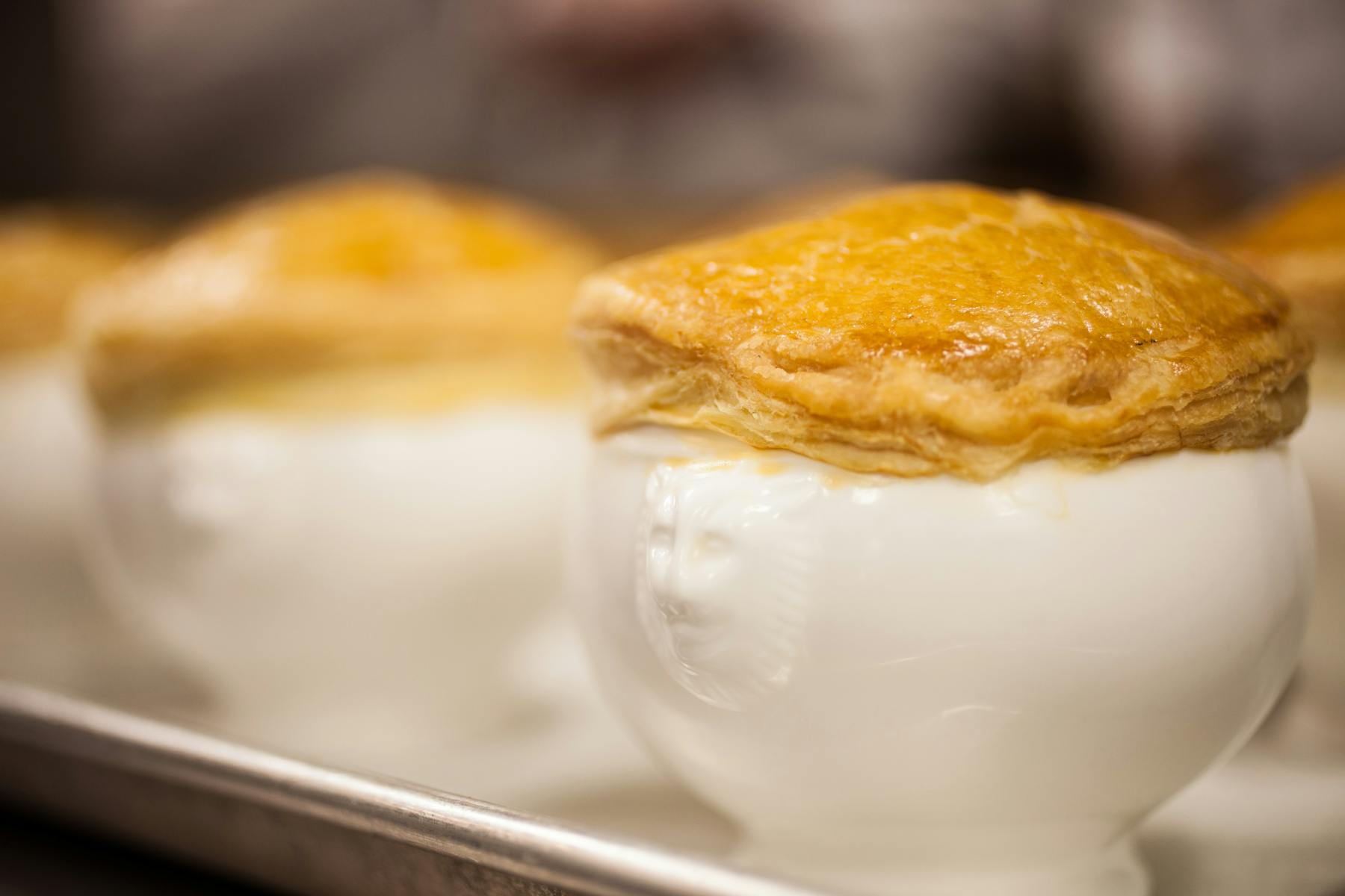 Black truffle soup in puff pastry served at The Bocuse Restaurant, on the campus of the Culinary Institute of America in Hyde Park, NY.