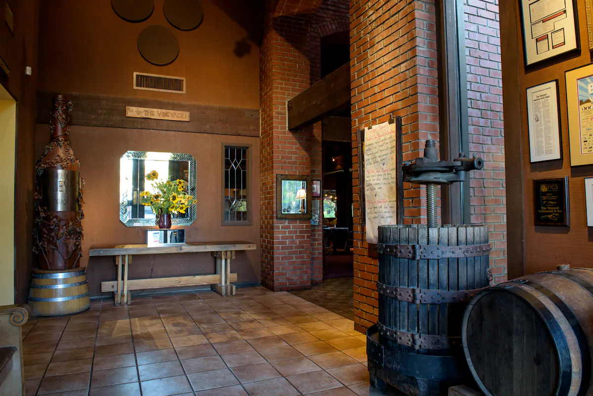 Entry way with 150 year old wine press 