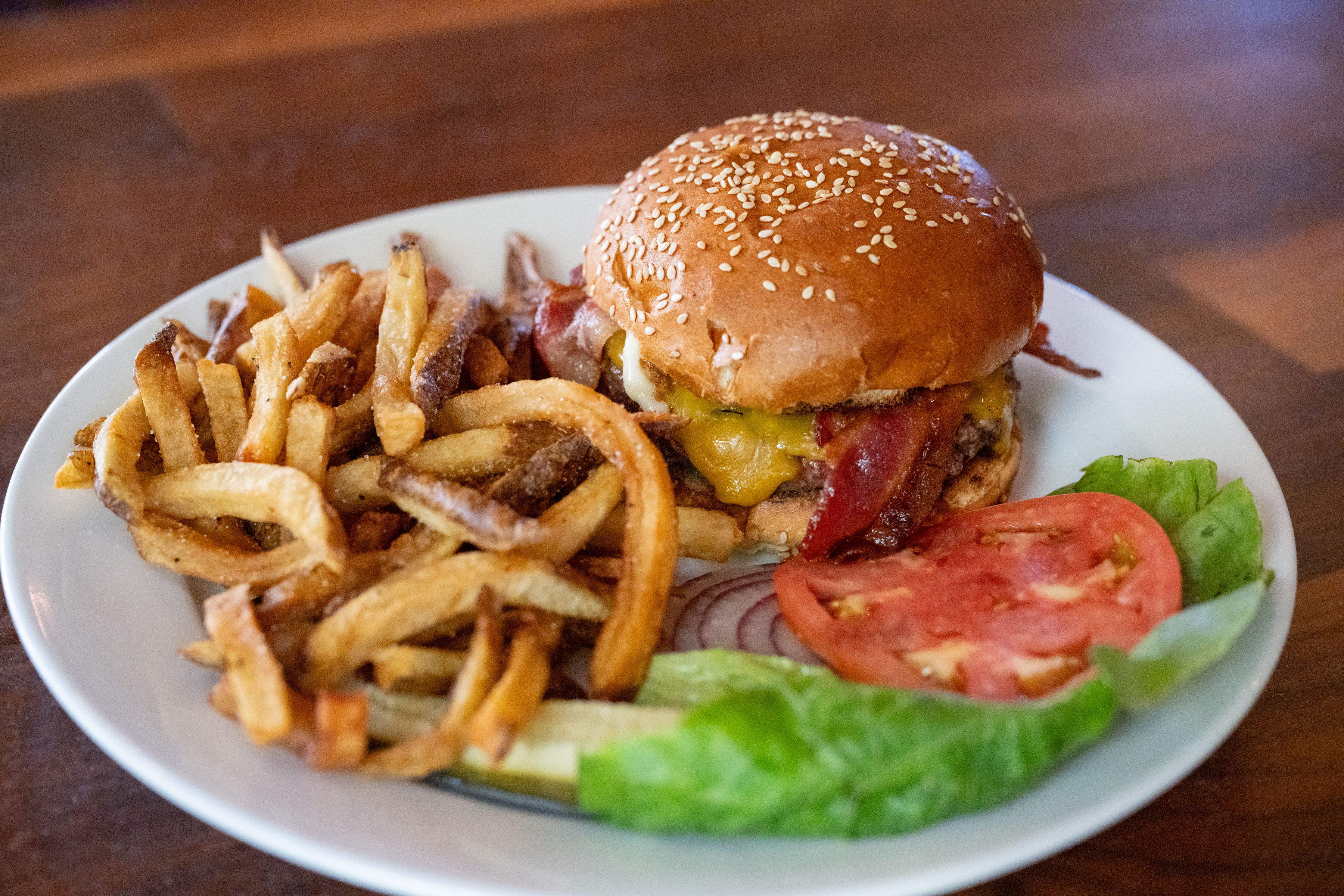 Cheese and bacon burger with homemade fries