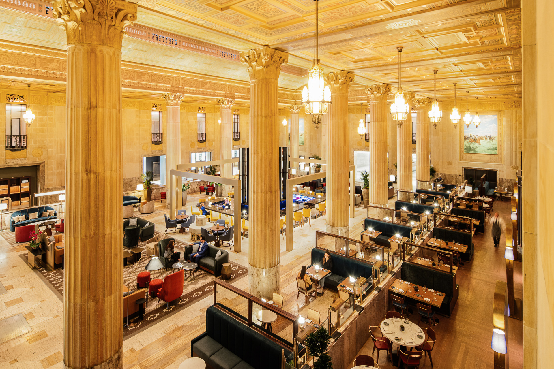 a room filled with furniture and a large window