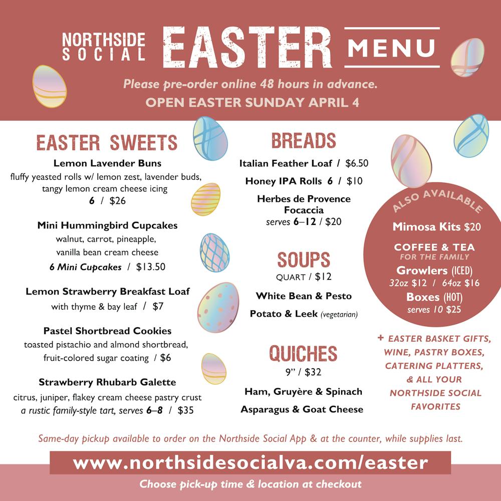 Northside Social Easter Menu 2021