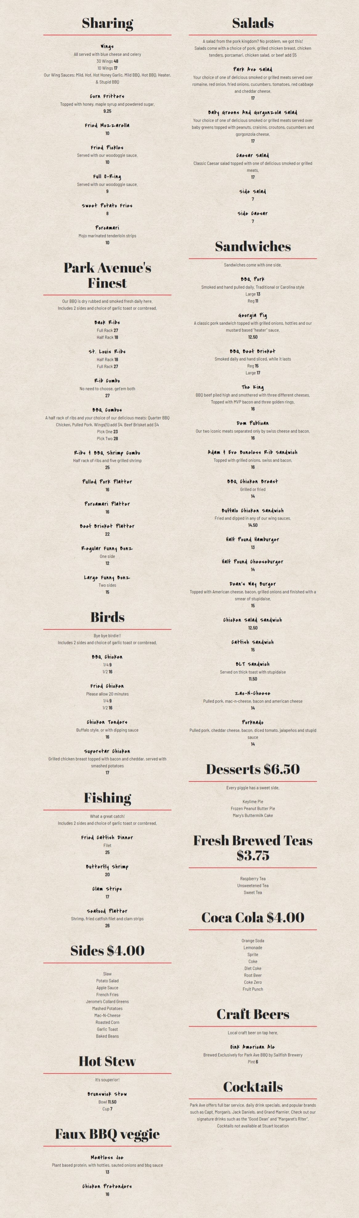 PA BBQ Menu