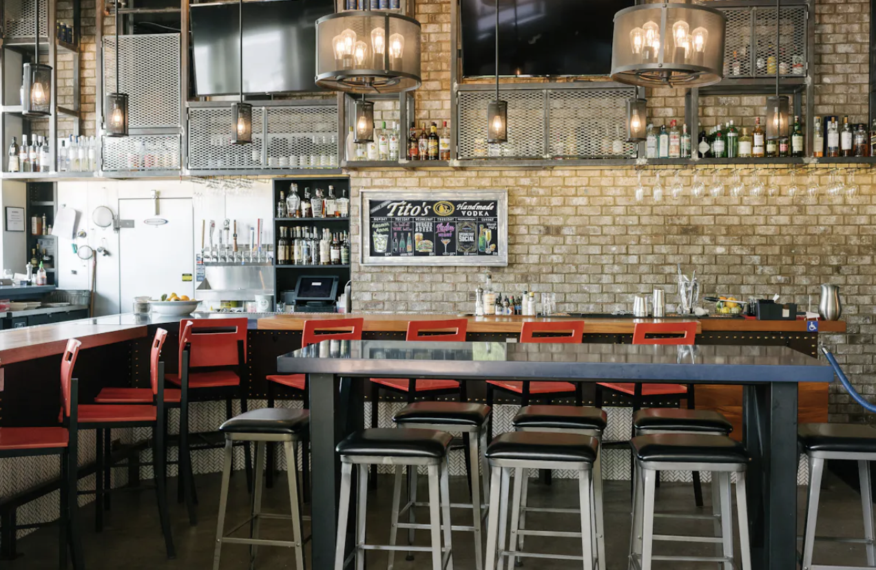 a kitchen with a dining table