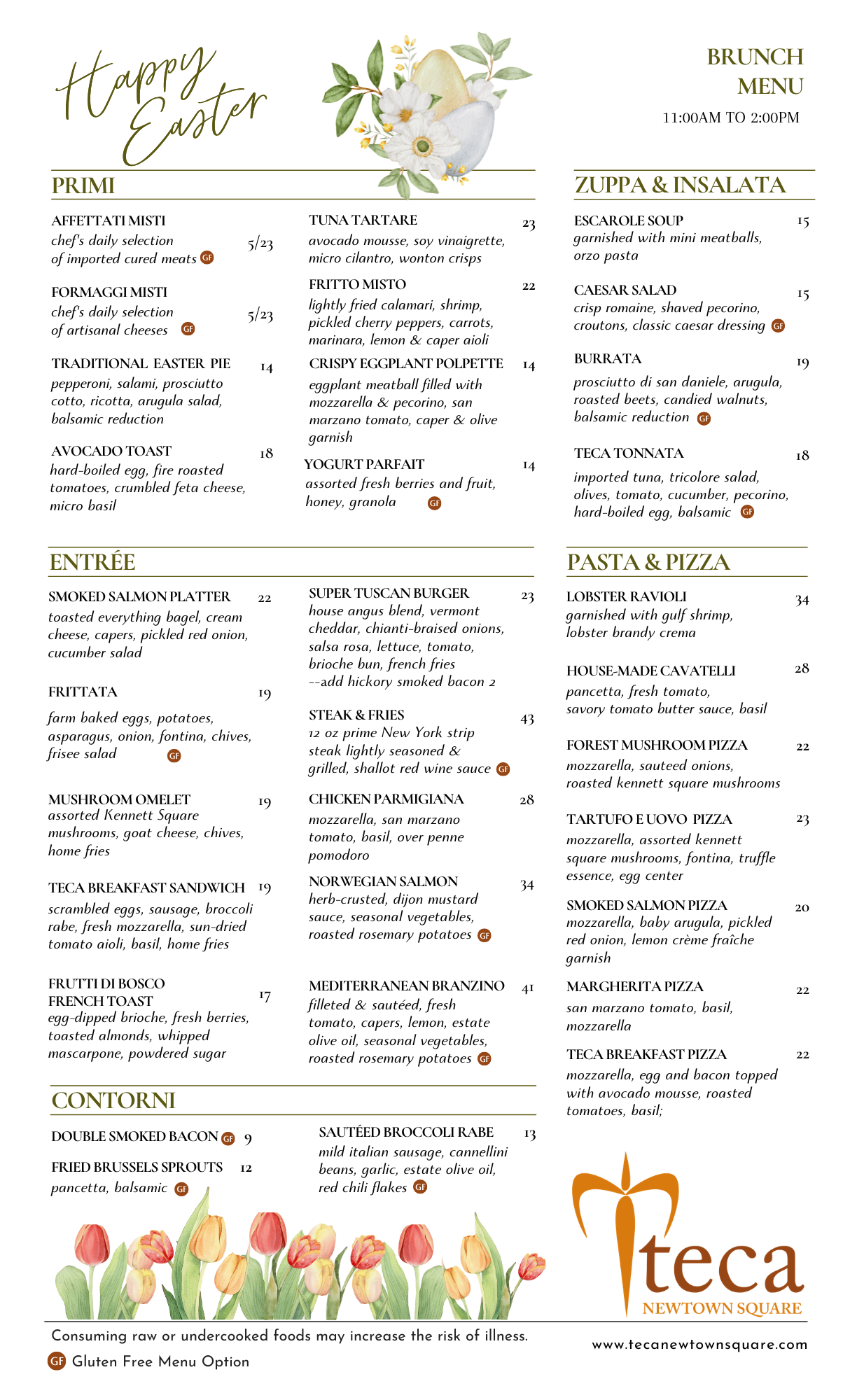 a menu of a restaurant