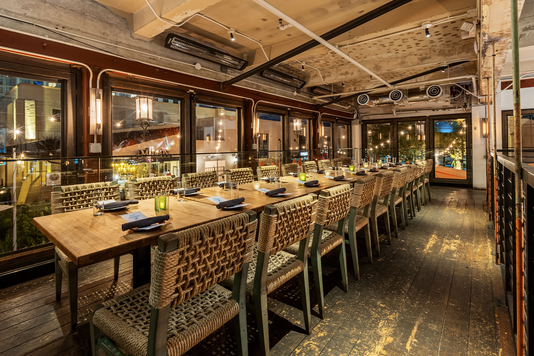a long table in a restaurant