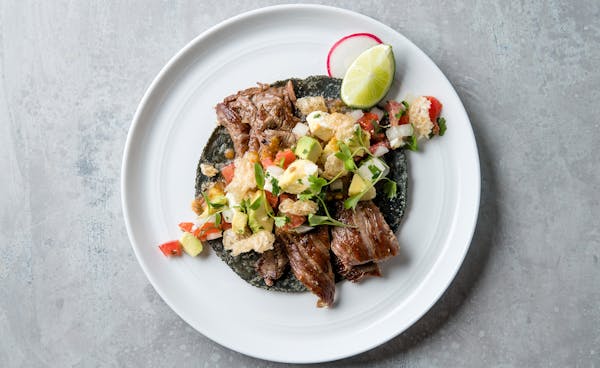a blue tortilla taco on a plate