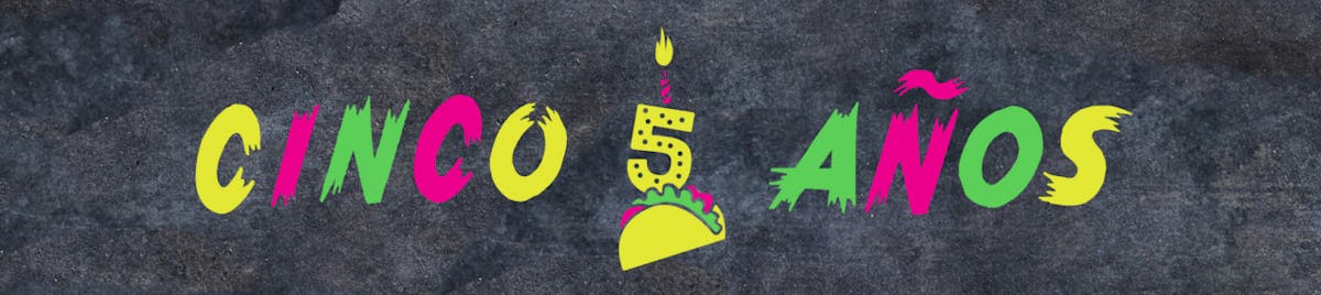 letters a number 5 and a small taco on a black background