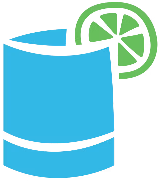 a blue cup with a lime slice on it