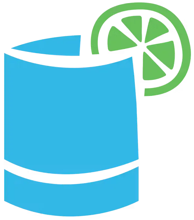 a blue cup with a lime slice on it