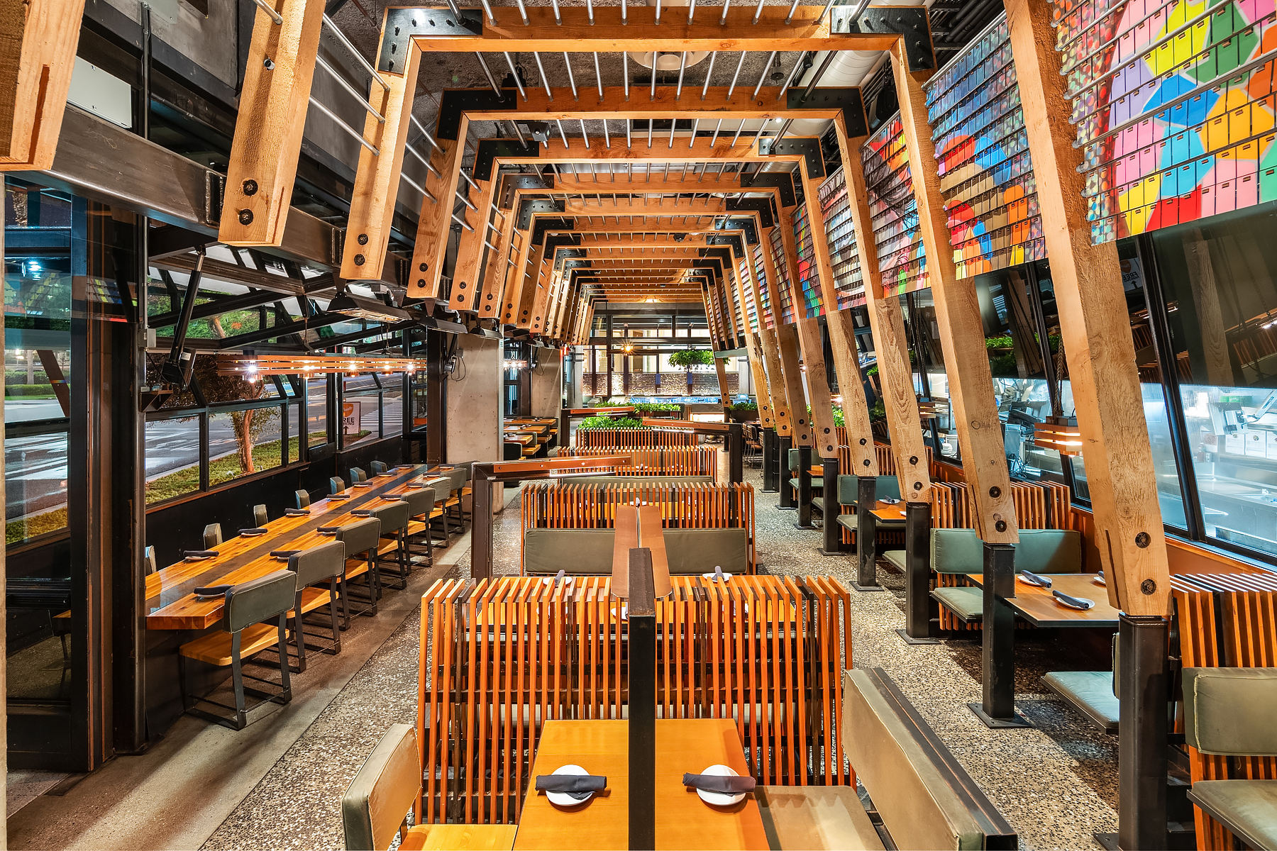 a chair sitting in front of a building