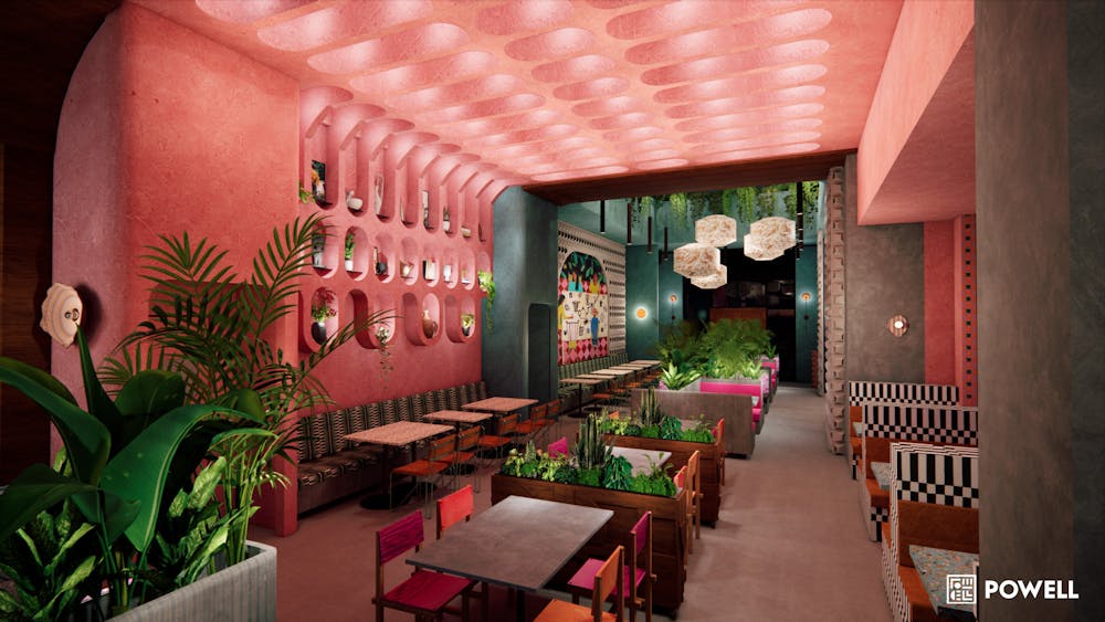 a living room filled with furniture and a large window