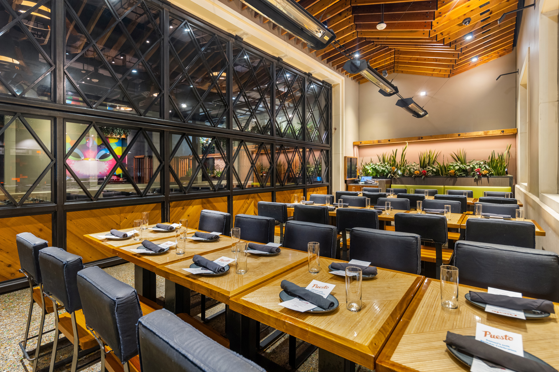 a room with a table and chairs