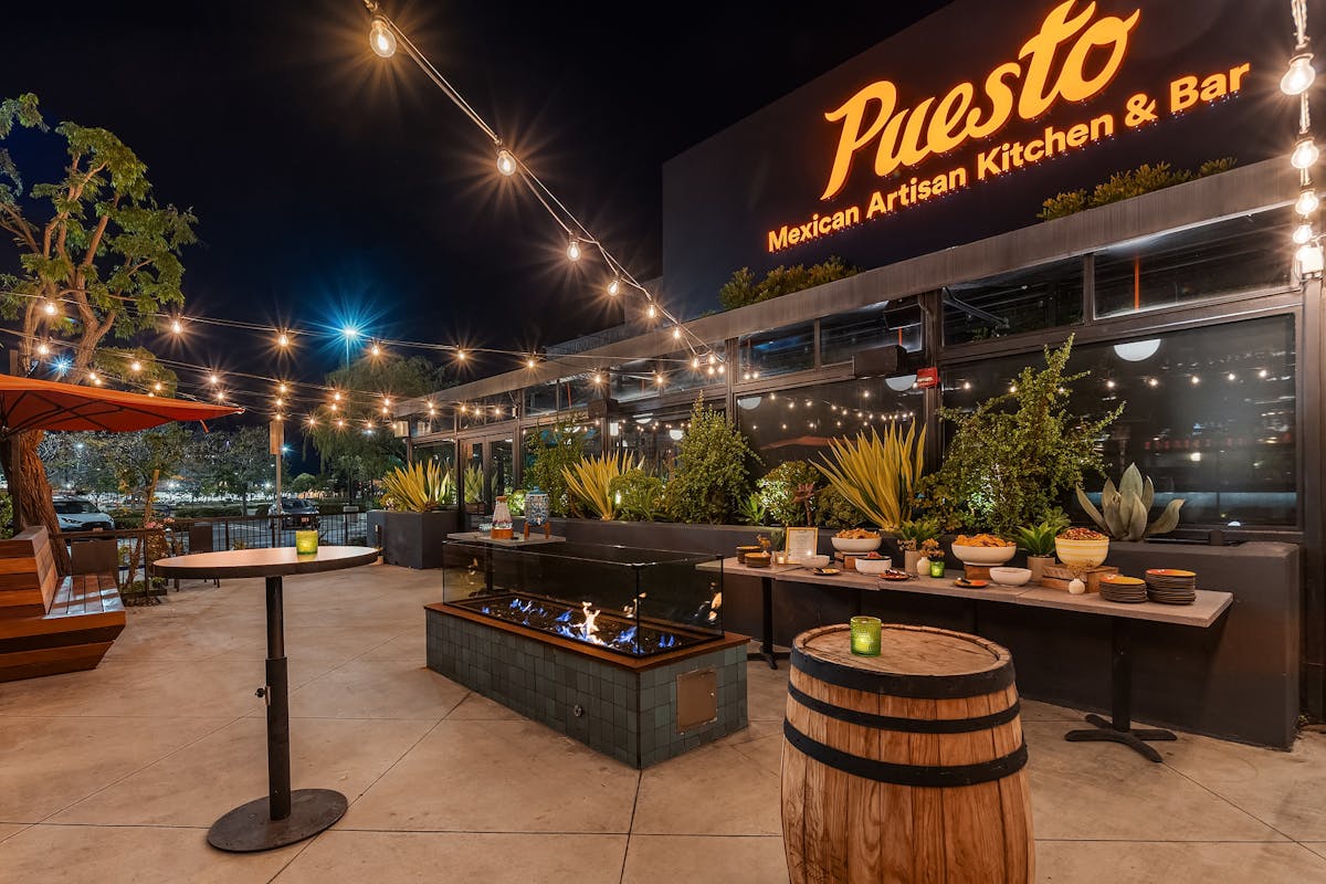 a store front at night